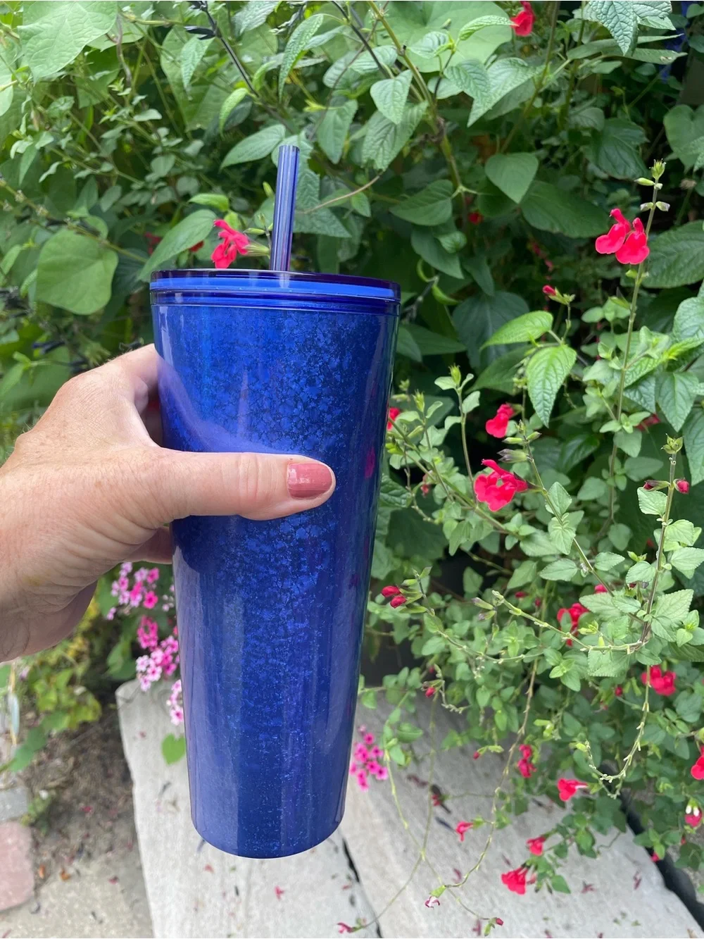 Starbucks Cobalt Blue Crackle Venti Cold Cup Tumbler 24 oz EUC